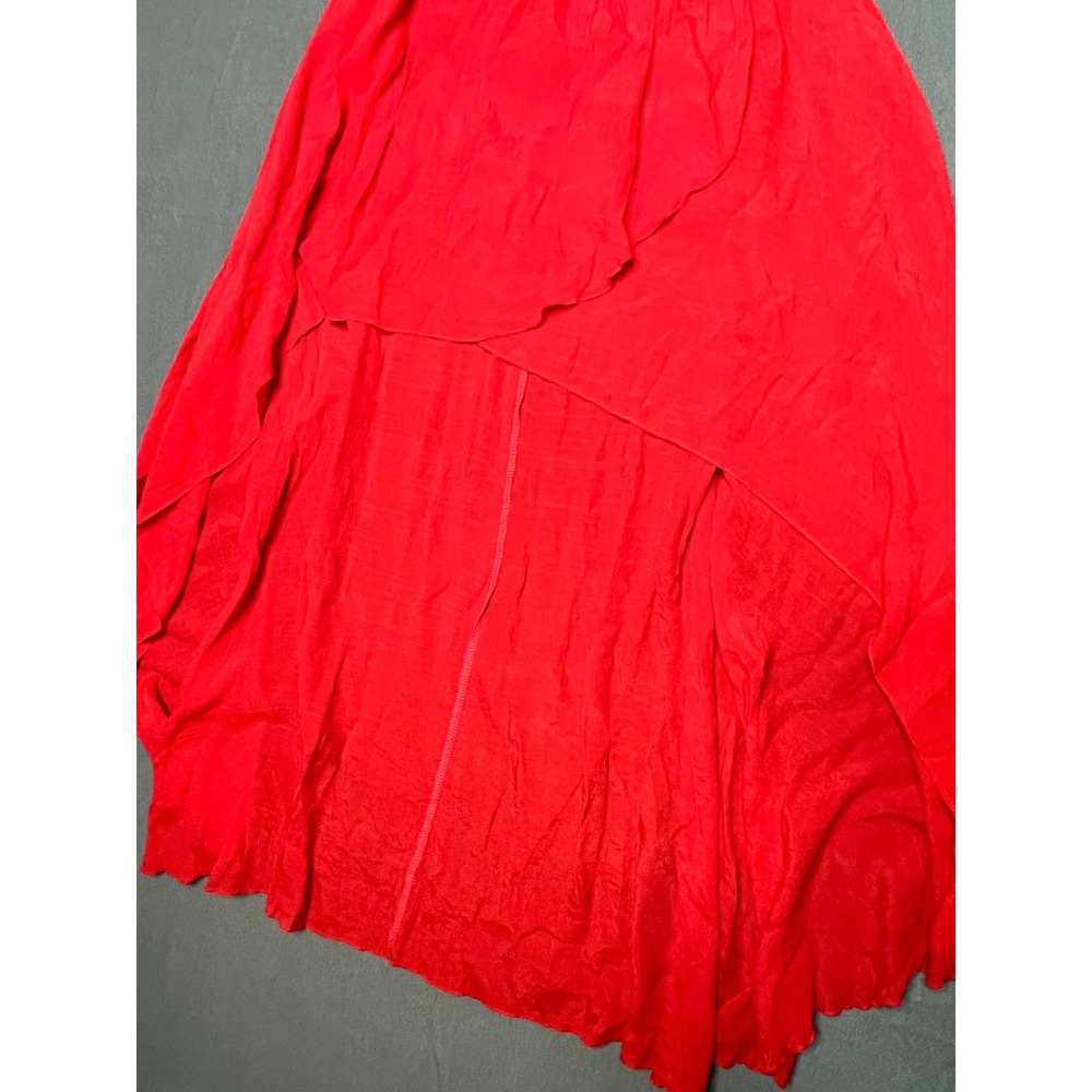 Shasa Red High Low Maxi Skirt Elastic Waist Flowy Asymmetrical Hem Small - Picture 2 of 12